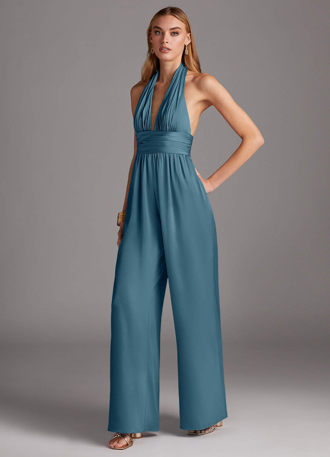 Azazie Oli Bridesmaid Dresses Bermuda Pleated Stretch Satin Jumpsuit image1