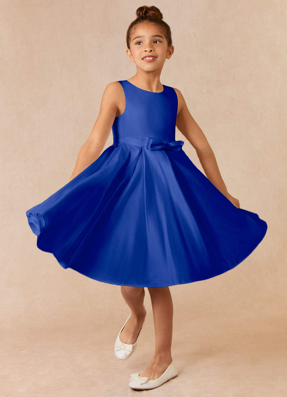 Azazie Coco Flower Girl Dresses Royal Blue A-Line Bow Matte Satin Dress image1