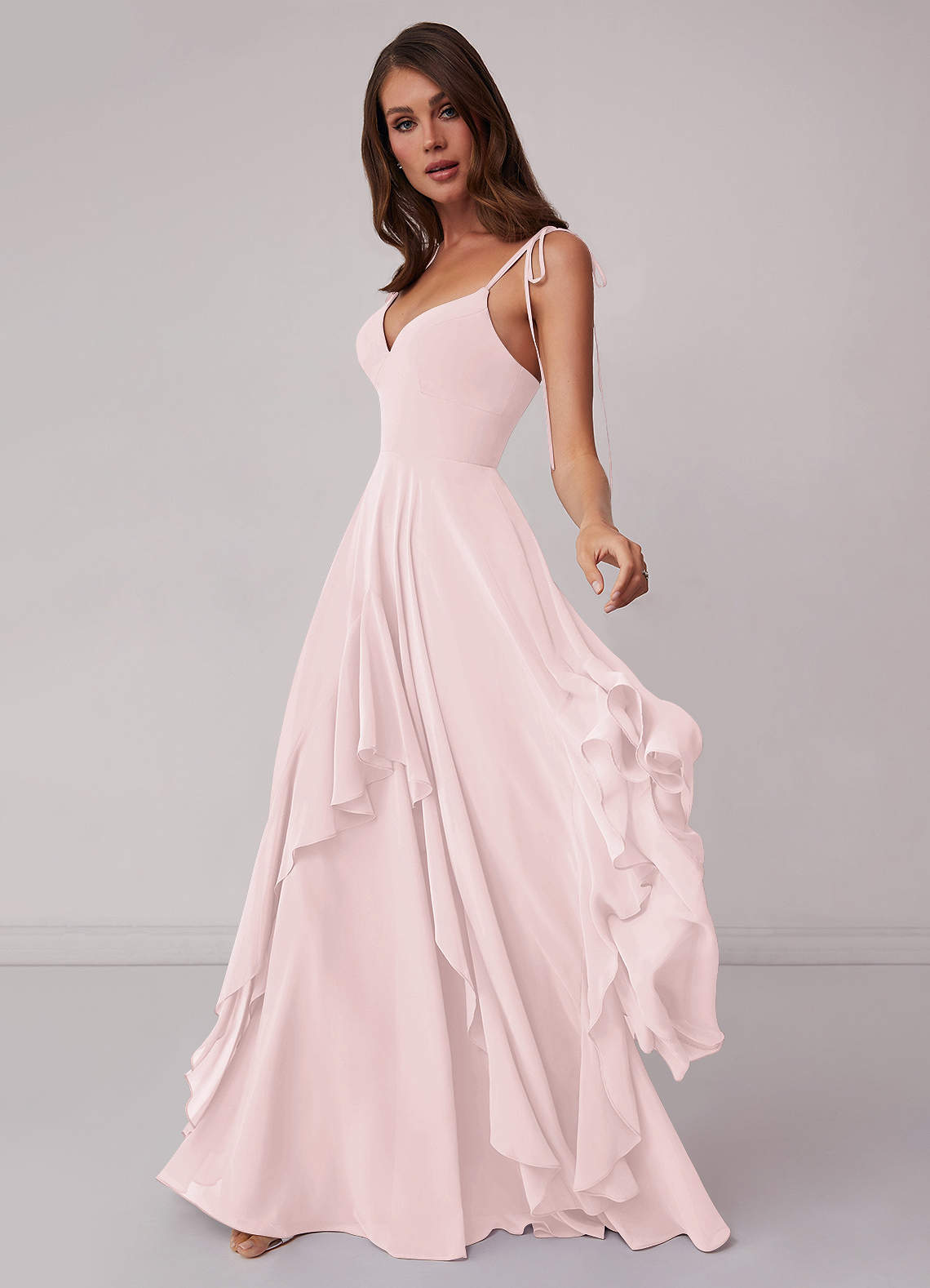 Barbie ♥ Azazie Bridesmaid Dresses V-neck Chiffon Tiered A-line Dress image2