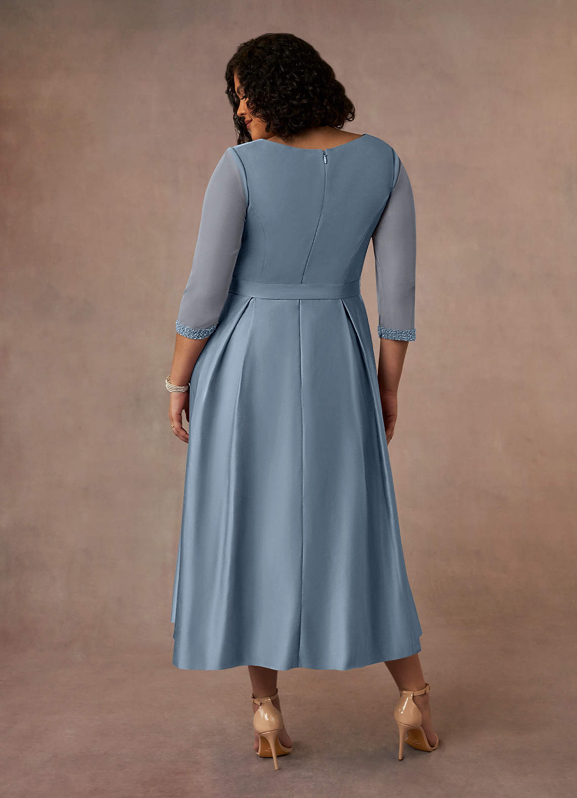 Azazie Maritza Abiti per la Madre della Sposa Abito A-Line in Raso Opaco Plissettato Blu Polveroso image8