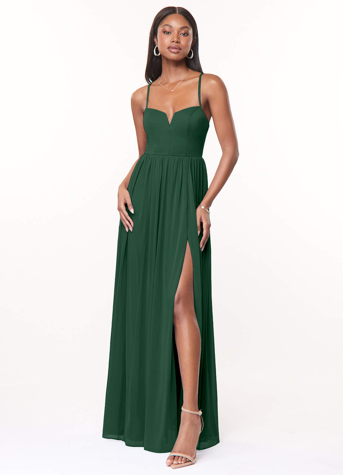 Azazie Marsol Abiti da Damigella Abito A-Line in Maglia Corsetto Verde Scuro image1