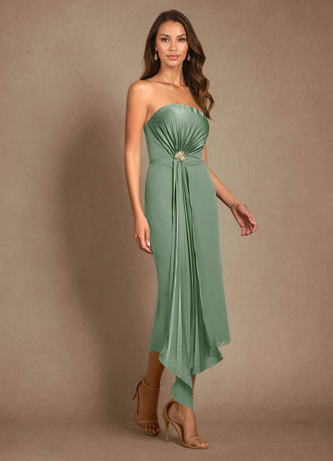 Azazie Dinanta vestidos de madre de la novia Vestido de Matcha de Gasa de Columna con Plisado image6