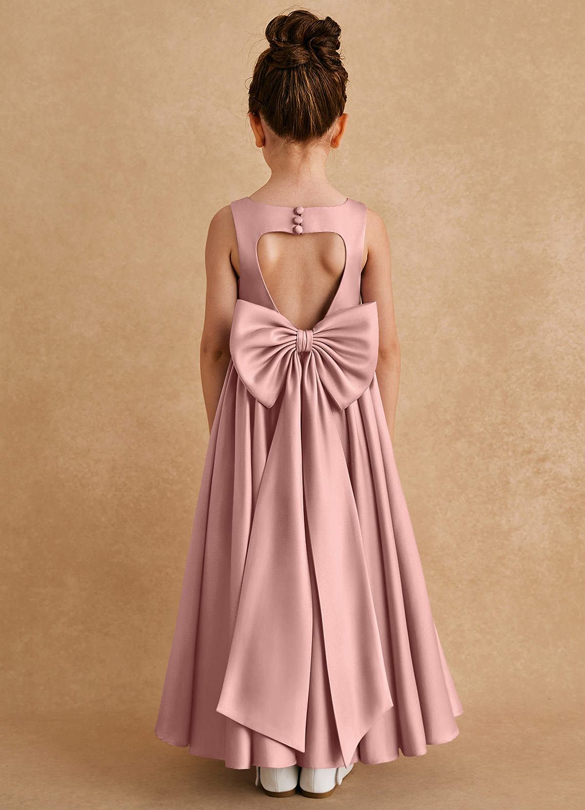 Azazie Bettie Flower Girl Dresses Rose Gold A-Line Bow Matte Satin Dress image1