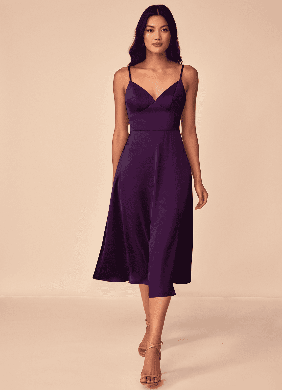 Azazie Dottie Bridesmaid Dresses Grape A-Line Stretch Satin Dress image1