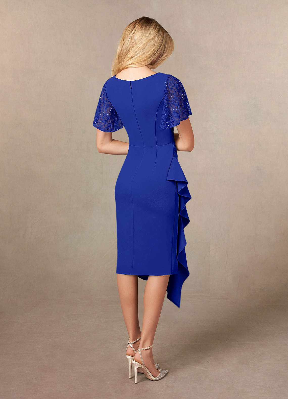 Azazie Eloise Vente Finale Robe Fourreau en Crêpe Élastique Plissée Bleu Roi image1