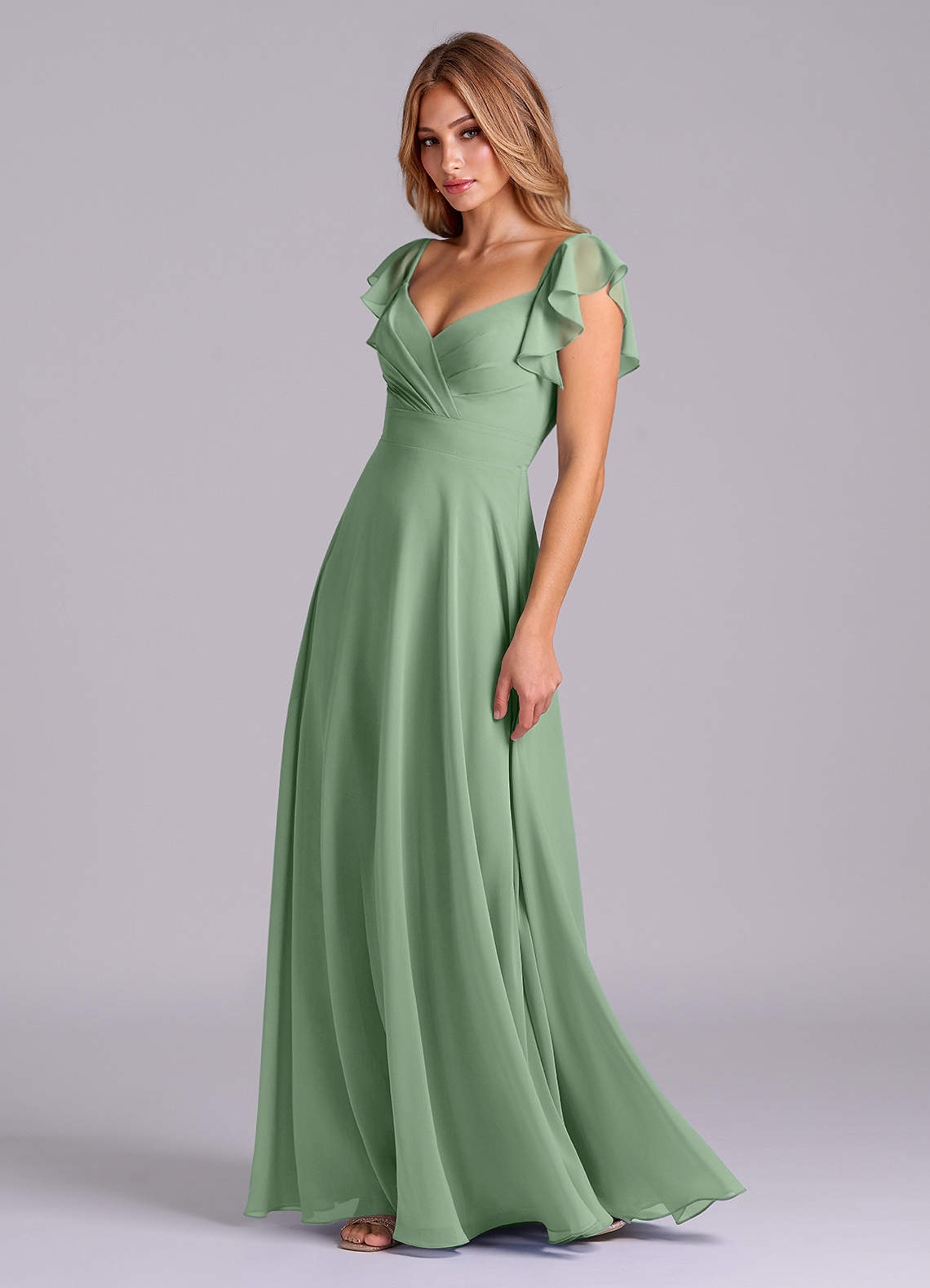 Azazie Leilani Vestidos de madrinha de casamento Vestido Matchá de Chiffon de Linha A com Plissado image3