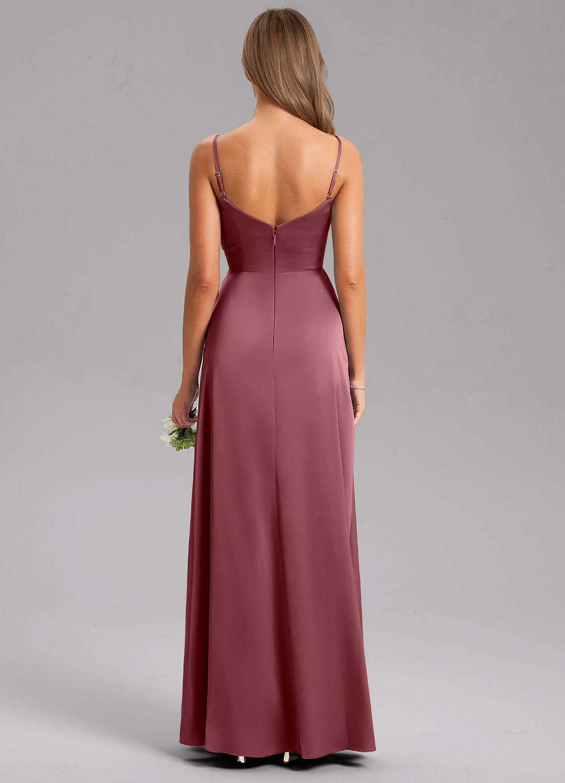 Azazie Azuree Bridesmaid Dresses Desert Rose A-Line Pleated Stretch Satin Dress image7
