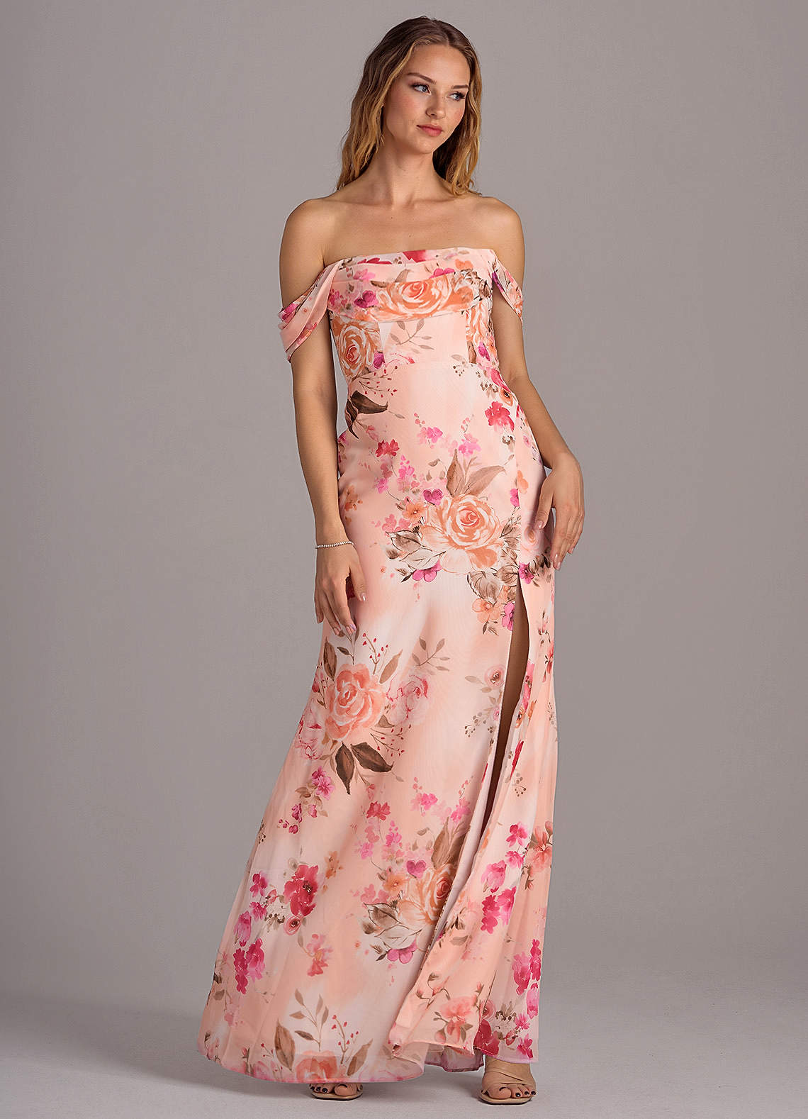 Azazie Saige Bridesmaid Dresses Abstract Bouquet Floral A-Line Off the Shoulder Chiffon Convertible Dress image5