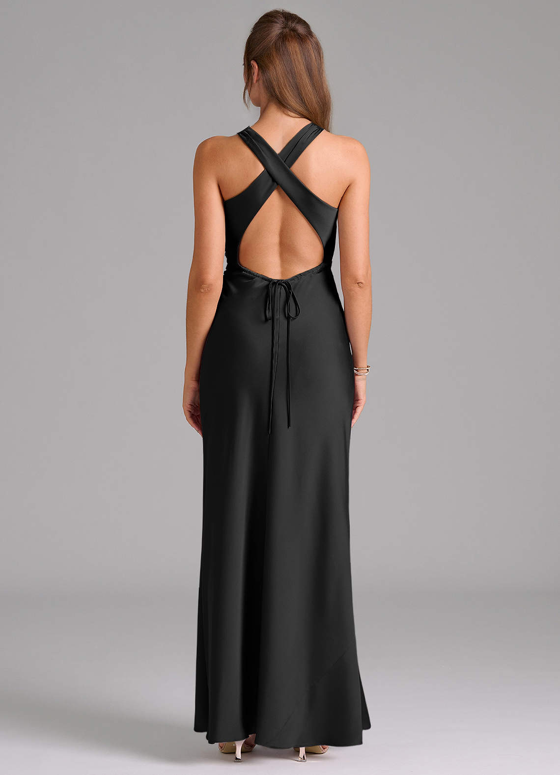 Azazie Evadne Klänningar att prova hemma Klä av Tubklänning i Stretch Satin Plisserad Svart image1