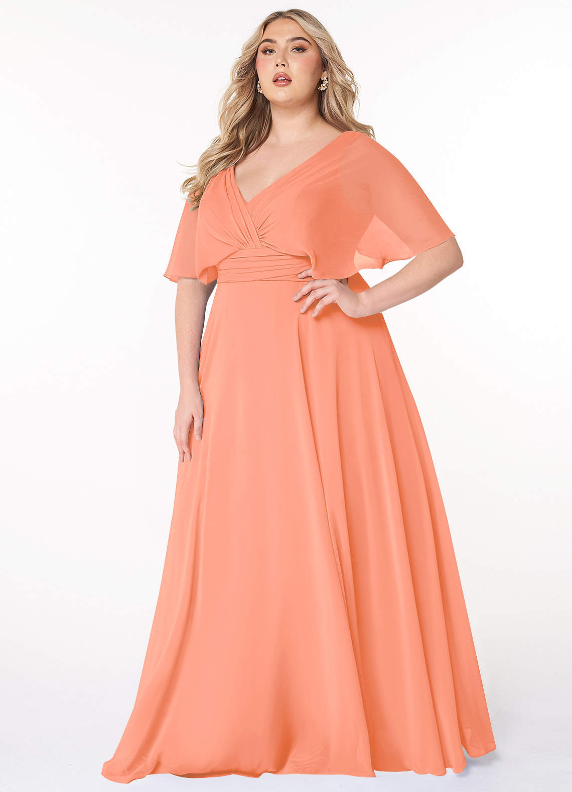 Azazie Pamela Bridesmaid Dresses Sunset A-Line V-Neck Pleated Chiffon Dress image1