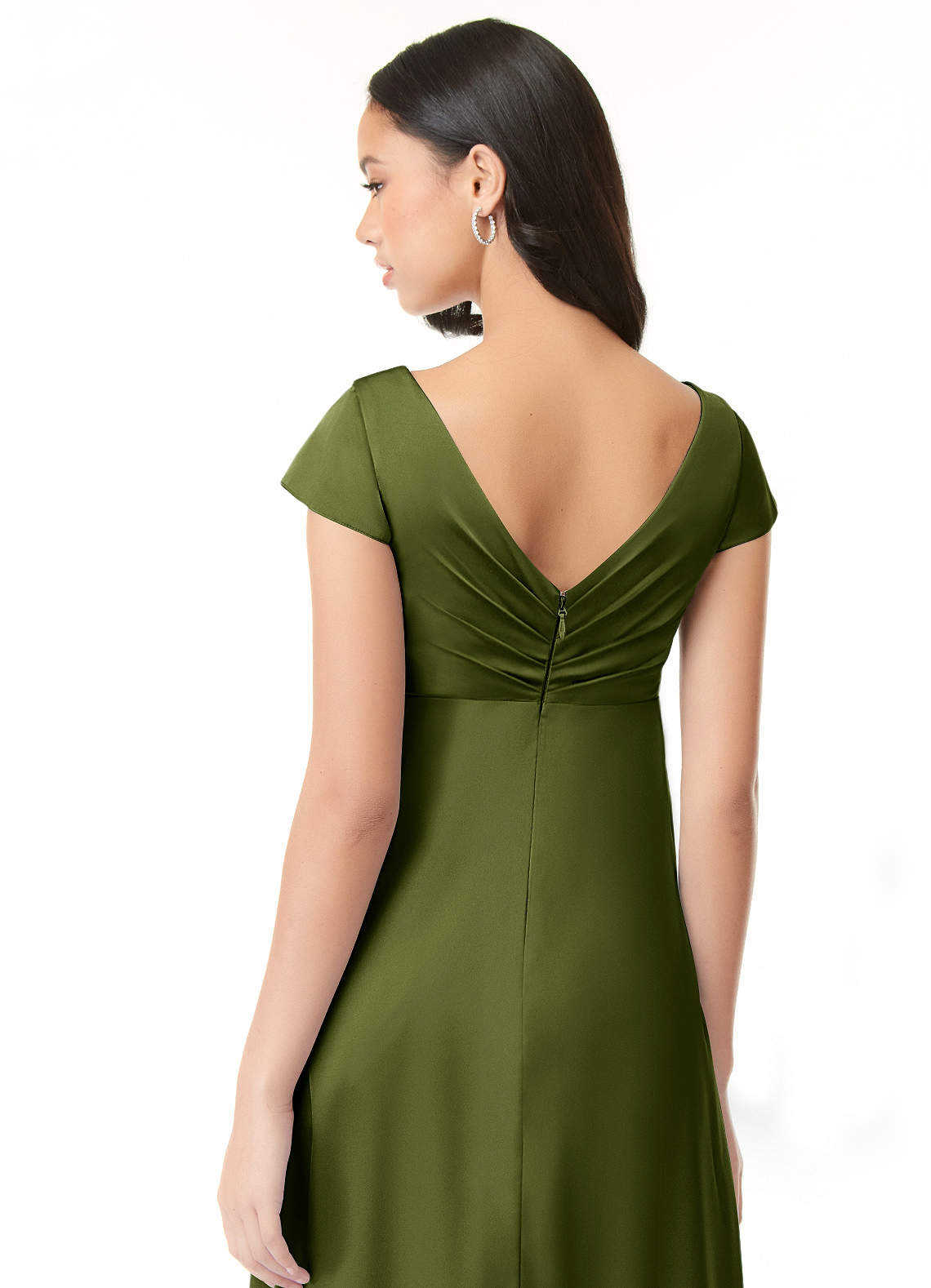 Azazie Allessia Maternity Bridesmaid Dresses A-Line Pleated Stretch Satin Floor-Length Dress image6