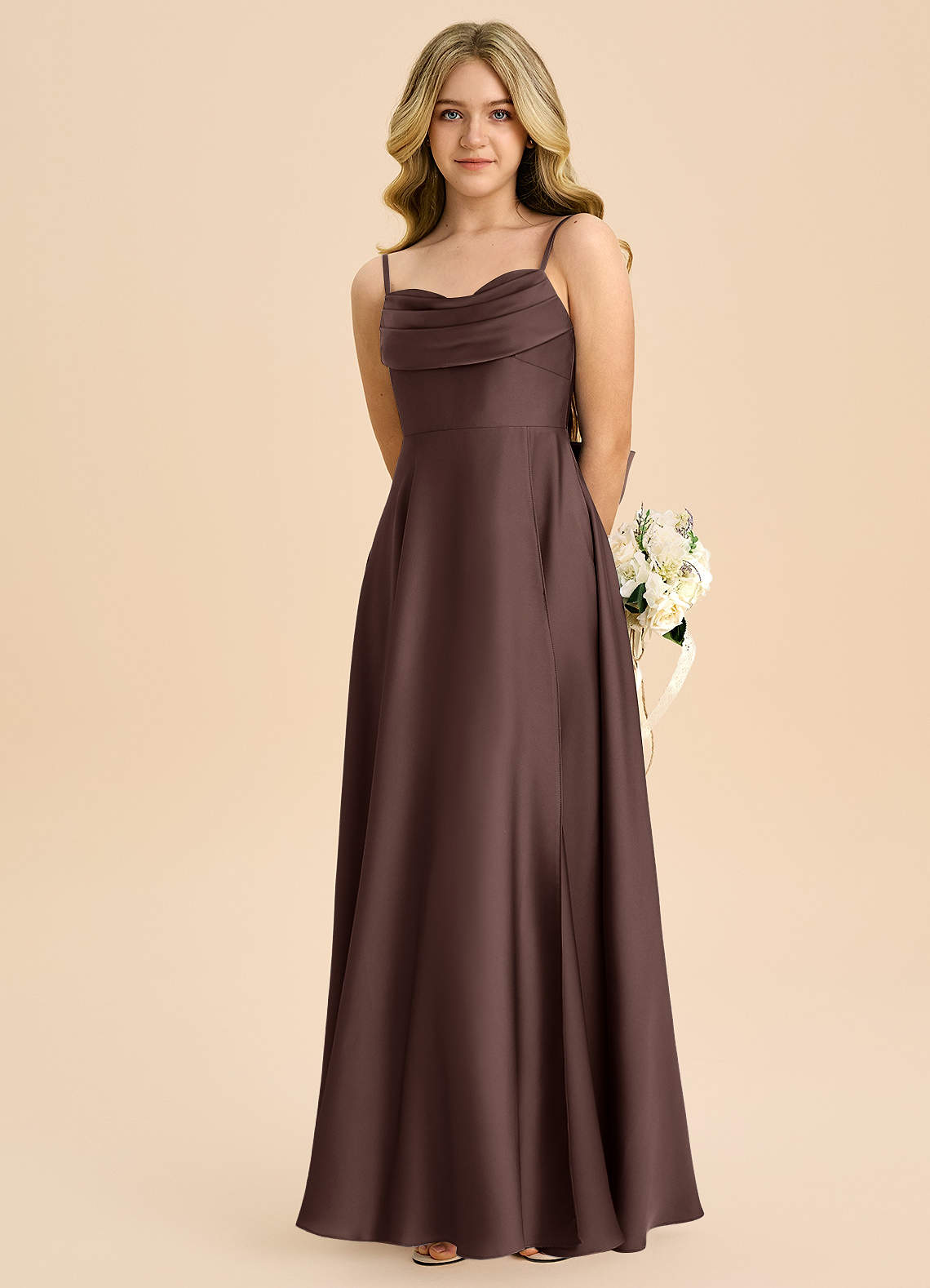 Azazie Bear Junior Ganache A-Line Sweetheart Neckline Stretch Satin Dress image5