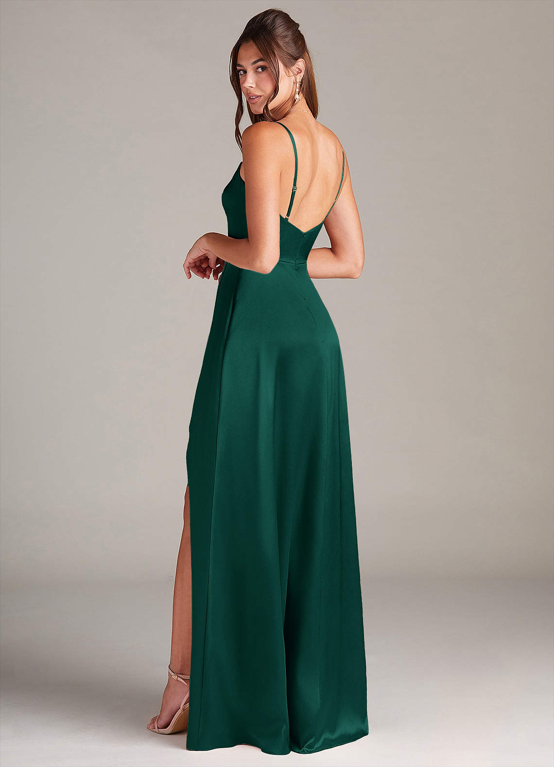 Azazie Sarella Brudtärnklänningar Klä av A-Linje i Stretch Satin Plisserad Smaragdgrön image3