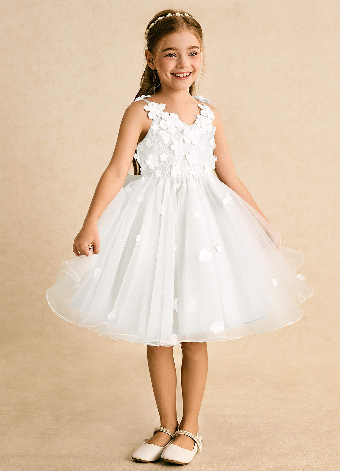 Azazie Junebug Flower Girl Dresses Ivory Ball-Gown Lace Tulle Dress image4