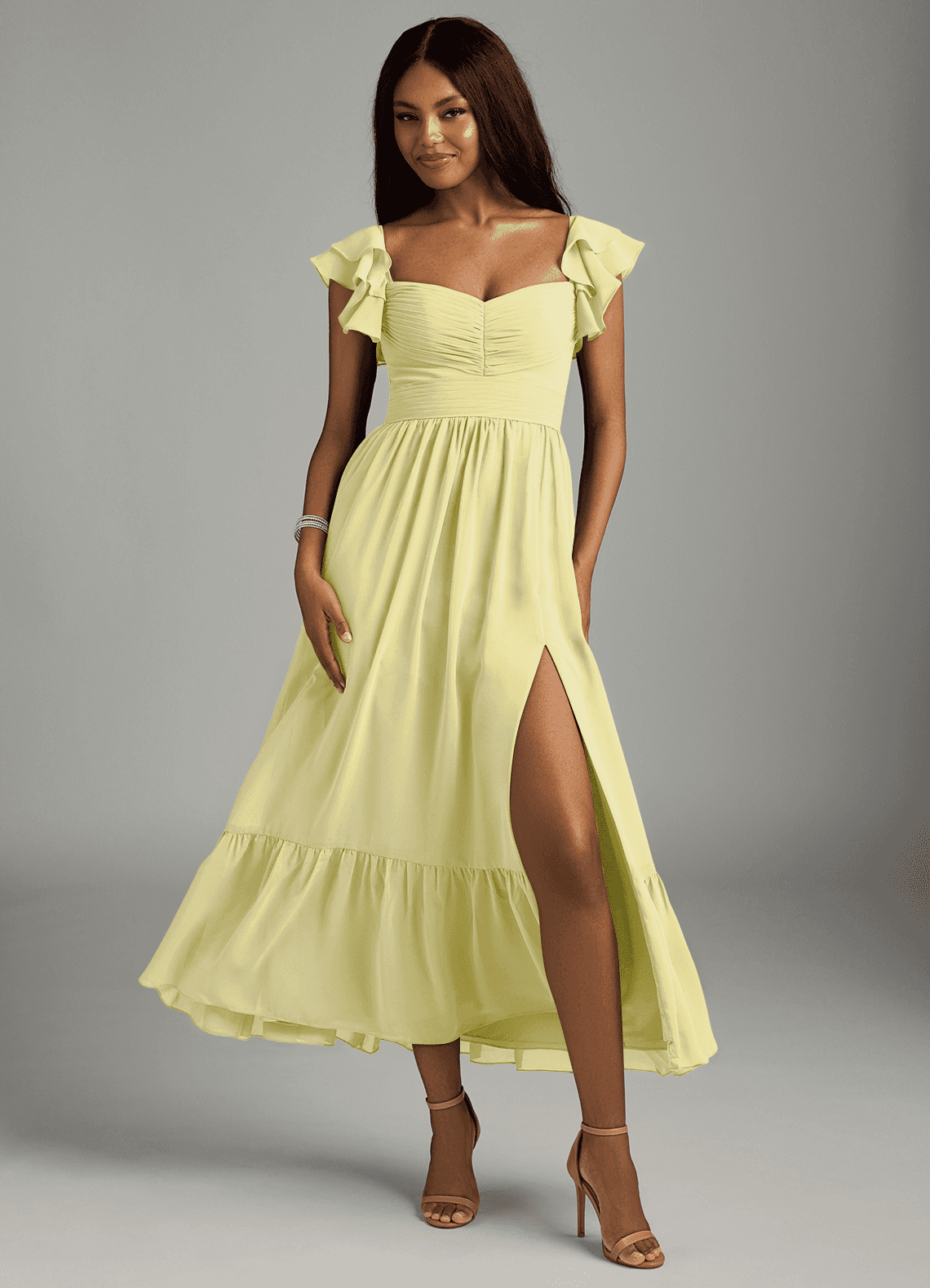 Azazie Anaya Bridesmaid Dresses Lemon Sorbet A-Line Pleated Chiffon Dress image1