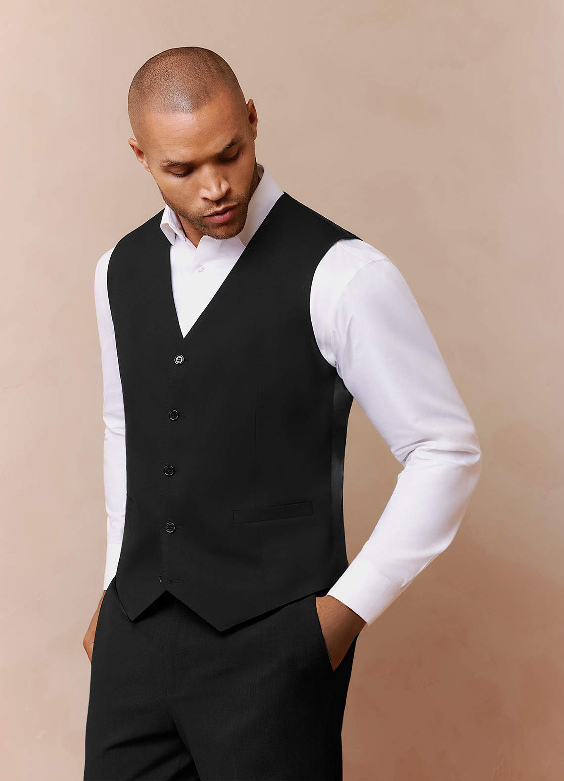 front Savile Black Wool Blend Suit Vest