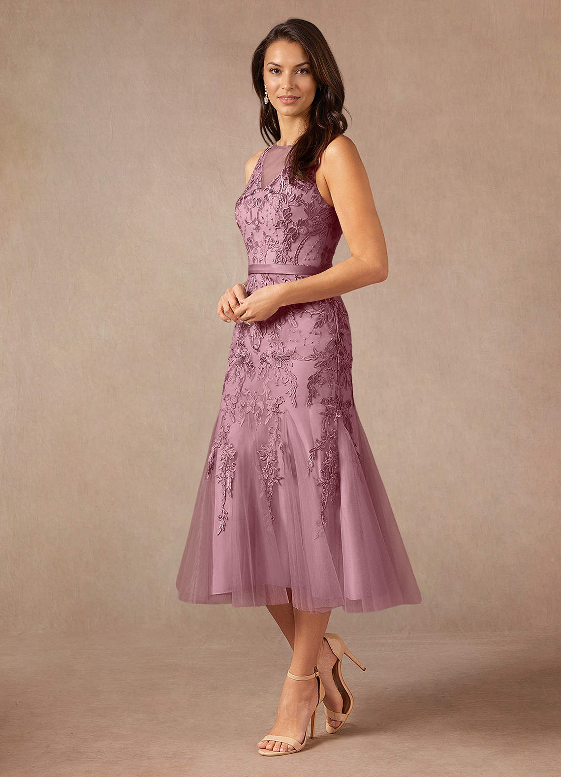 Azazie Herrin Vintage Mauve Mermaid Lace Dress | Azazie