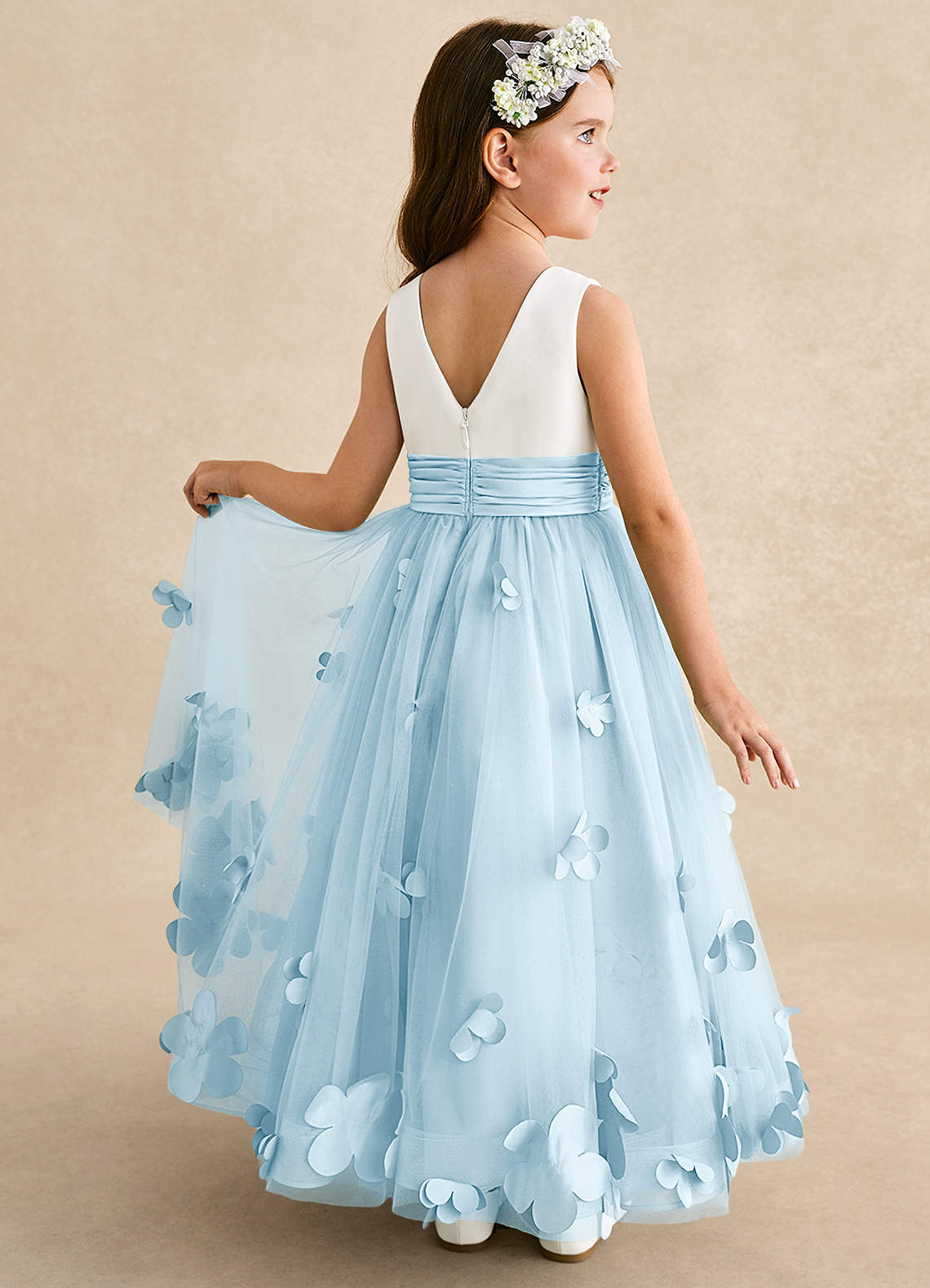 elegant flower girl dress Elegant Satin Sleeveless Tea Length Flower Girl Dress main image 0