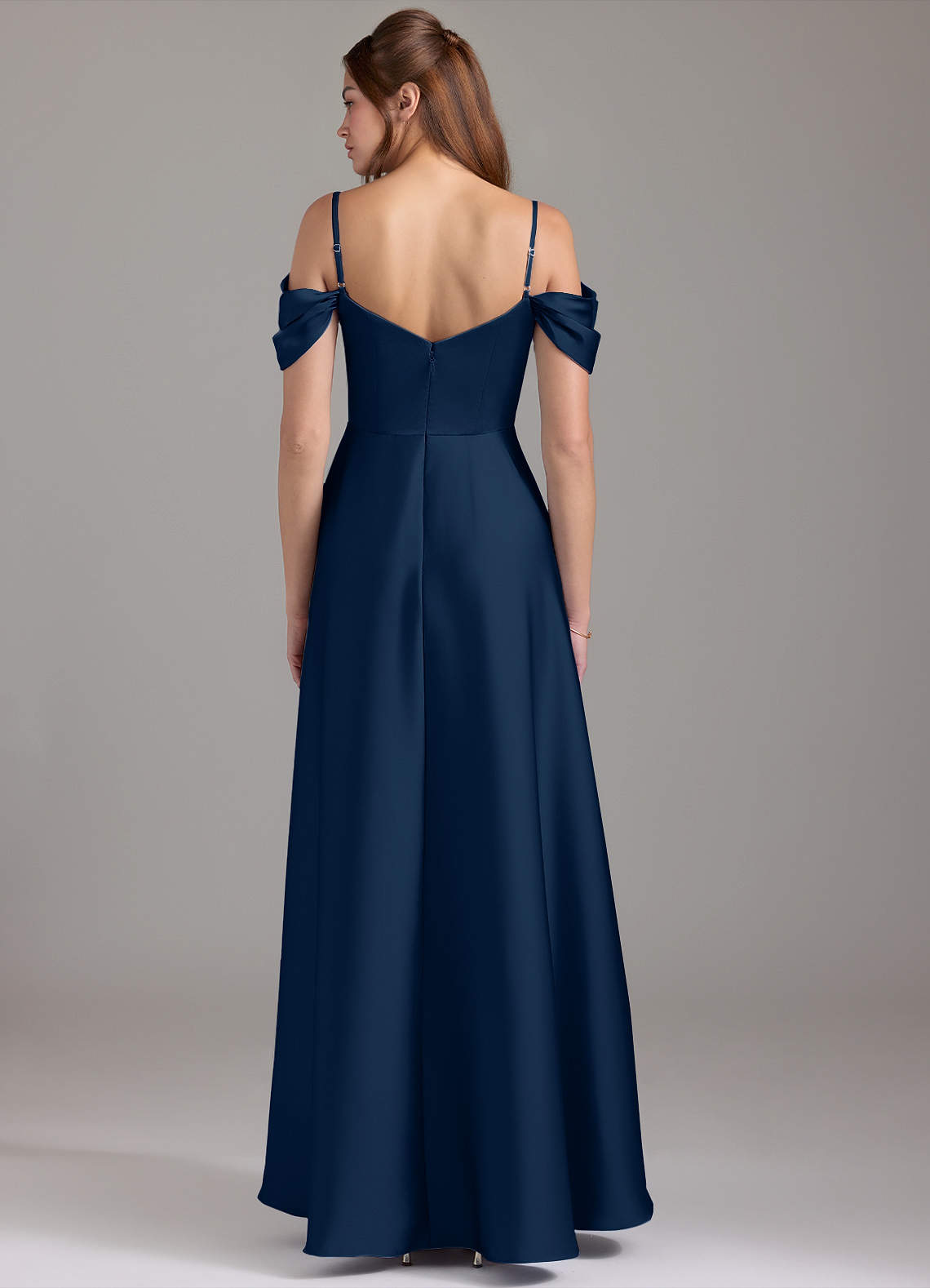 navy blue multiway bridesmaid dress Azazie Marley Dark Navy Stretch Satin Bridesmaid Dresses