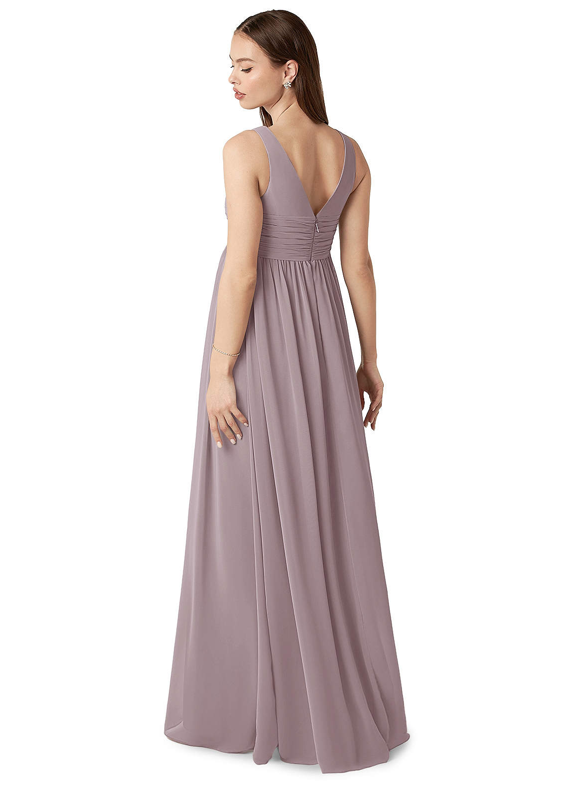 open lace back dress Mauve Purple Bridesmaid Dresses Ruffles Sleeves – Lisposa main image 0