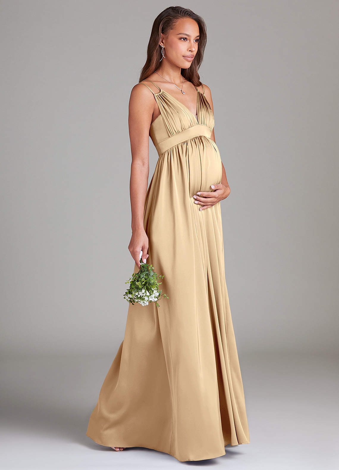 Azazie Emree Maternity Bridesmaid Dresses A-Line Stretch Satin Floor-Length Dress with Pockets image3