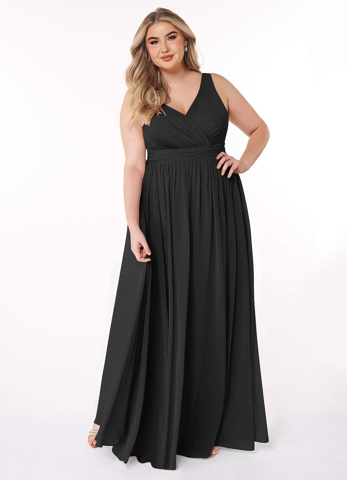 Azazie Kora Bridesmaid Dresses Black A-Line Pleated Chiffon Dress image1