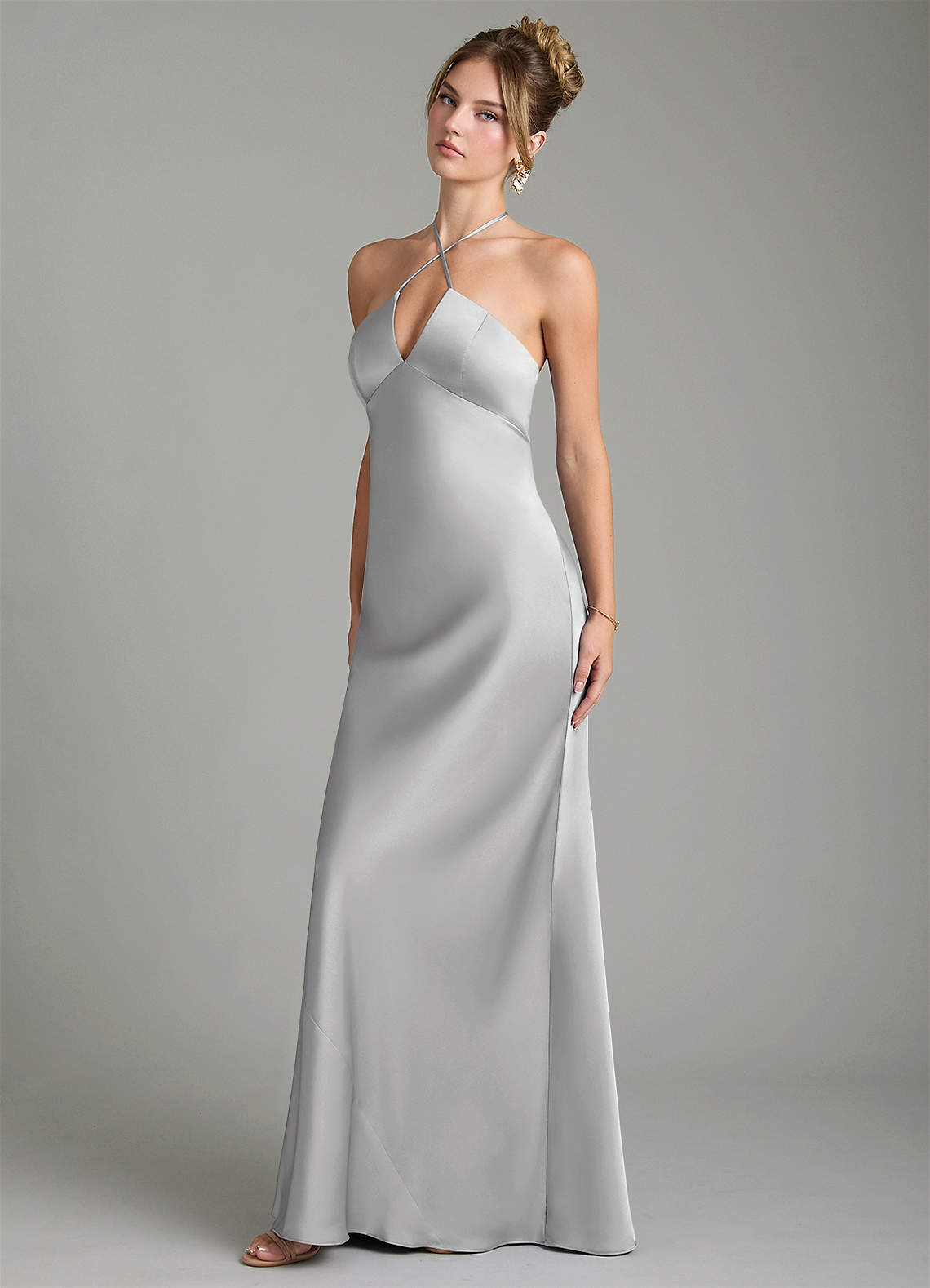 Azazie Camille Silver Stretch Satin Bridesmaid Dresses