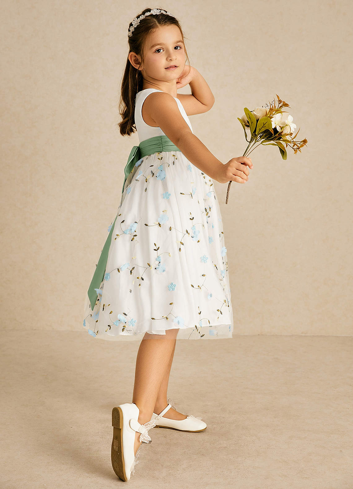 Azazie Pollie Flower Girl Dresses Sky Blue Dusty Sage A-Line Bow Tulle Dress image2