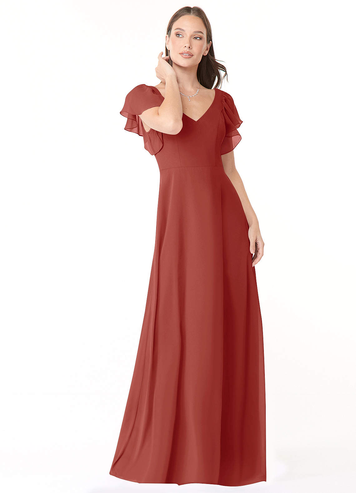 Azazie Syenna Bridesmaid Dresses Terracotta A-Line Ruched Chiffon Dress image1