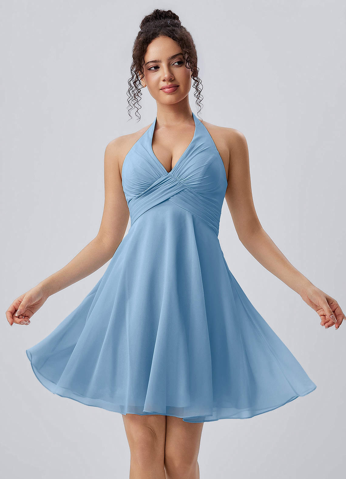 blue chiffon mini dress Joviannelle Haze Halter Hand Ruched and full of movement CLASSICS Francesca Satin Halter Tie Colour:OLIVE