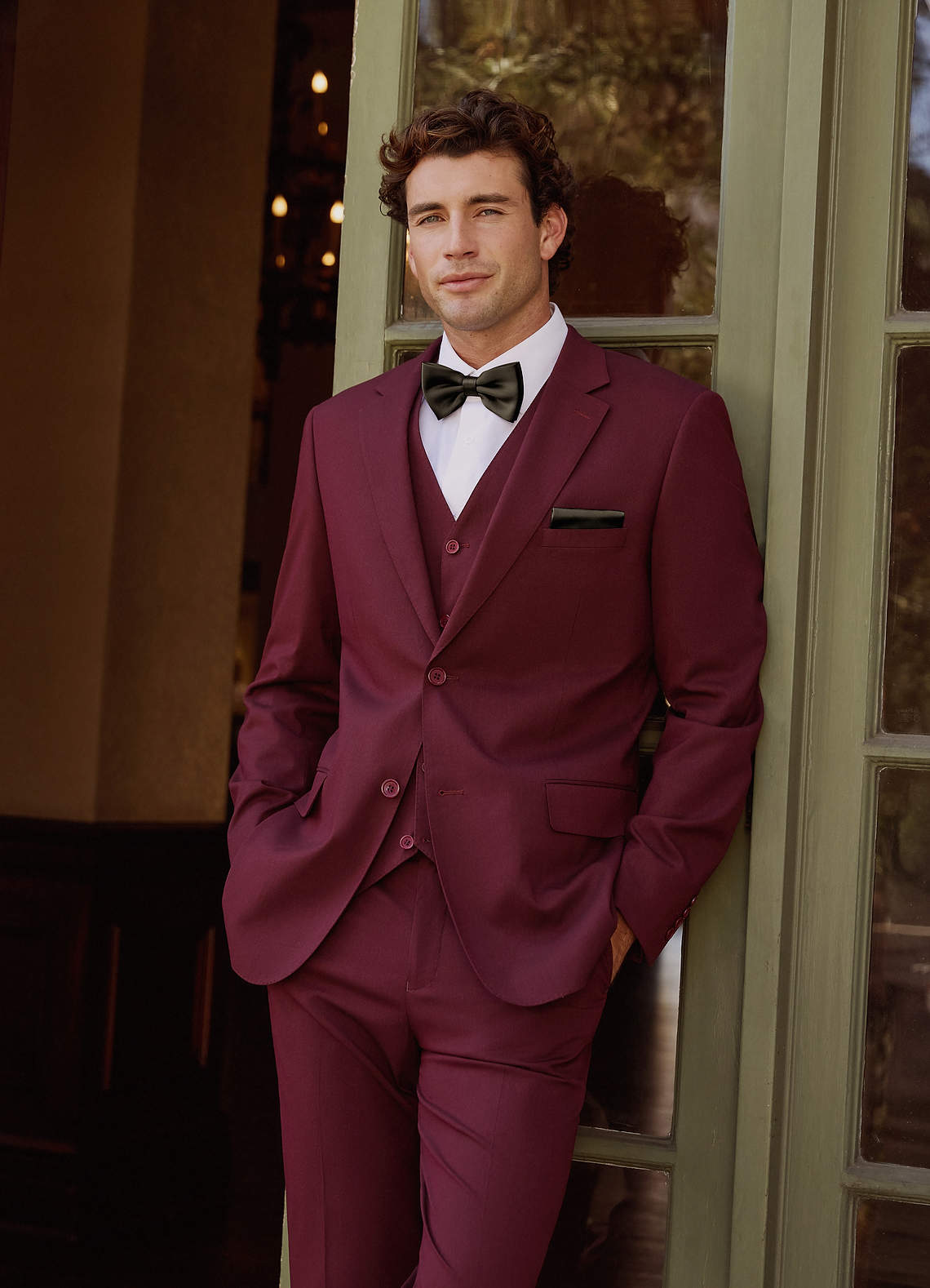 front Savile Bordeaux Costume 3 pièces en laine mélangée