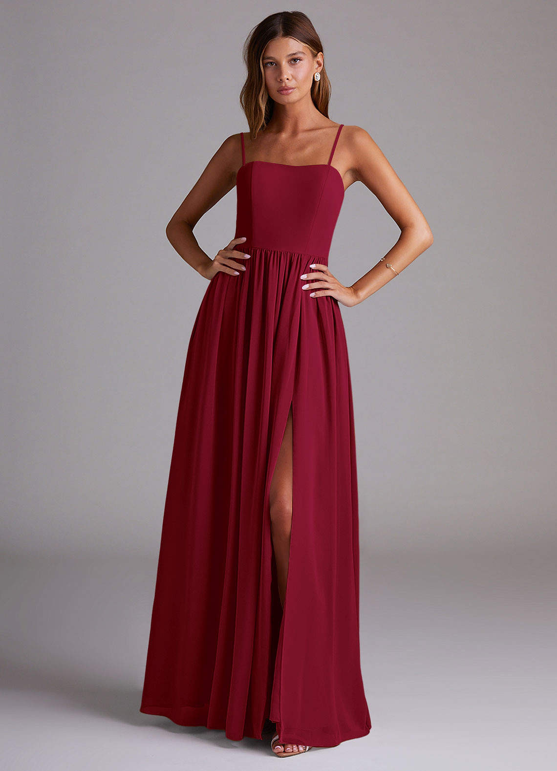 Azazie Calianna Bridesmaid Dresses Burgundy A-Line Off the Shoulder Chiffon Convertible Dress image1