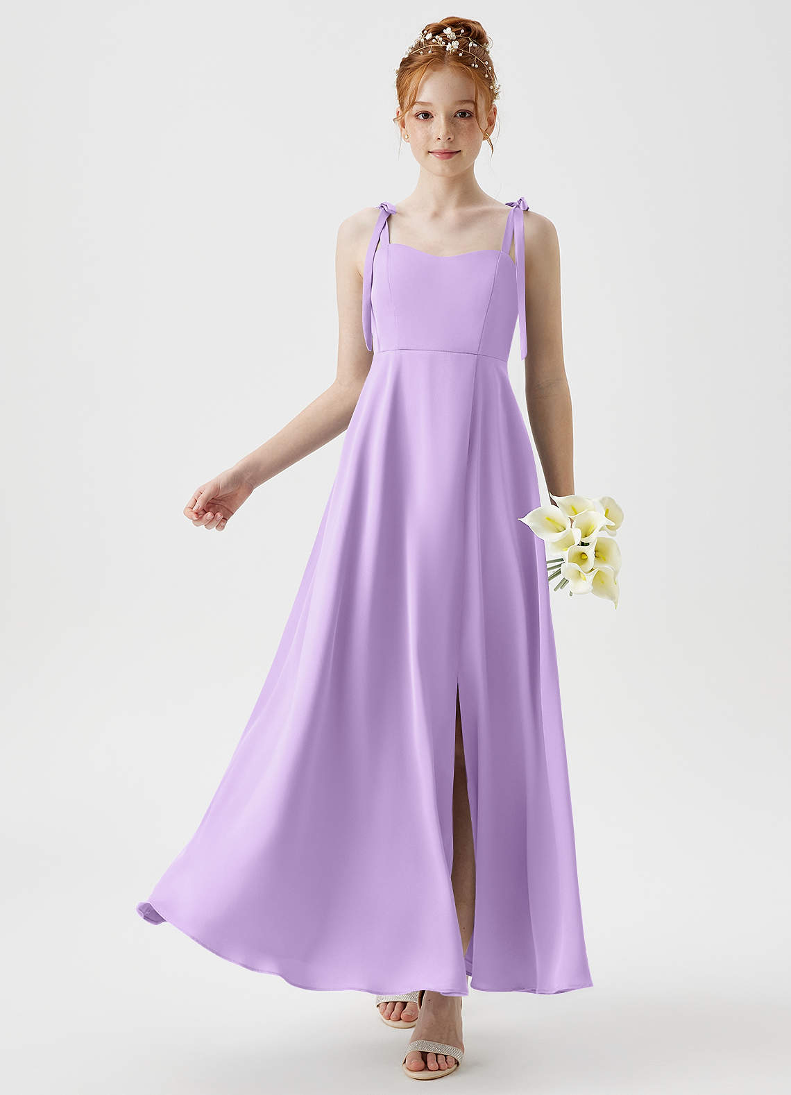 Azazie Rosey Junior A-Linie Herzausschnitt Stretch-Satin Kleid Flieder image1