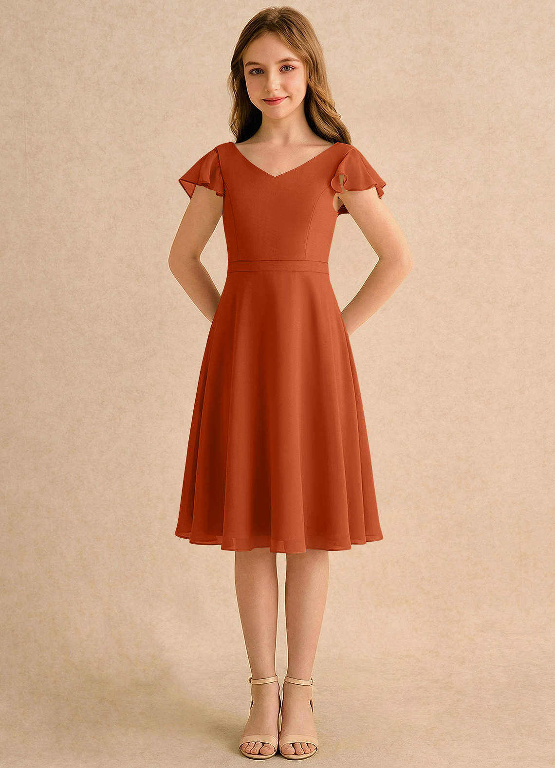 Azazie Narin Girls Formal Flower Girl Klänningar Klä A-Line i Chiffong med ärmar image4