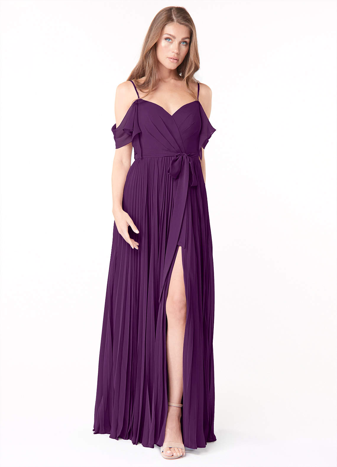 Azazie Lyney Robes de demoiselle d'honneur Robe Trapèze en Mousseline de soie Épaule décolletée Grain De Raisin image1