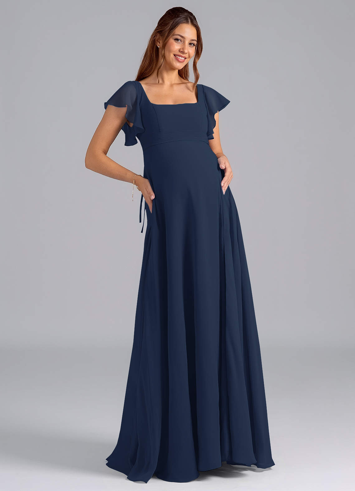 Azazie Bondi Maternity Bridesmaid Dresses A-Line Ruched Chiffon Floor-Length Dress image1