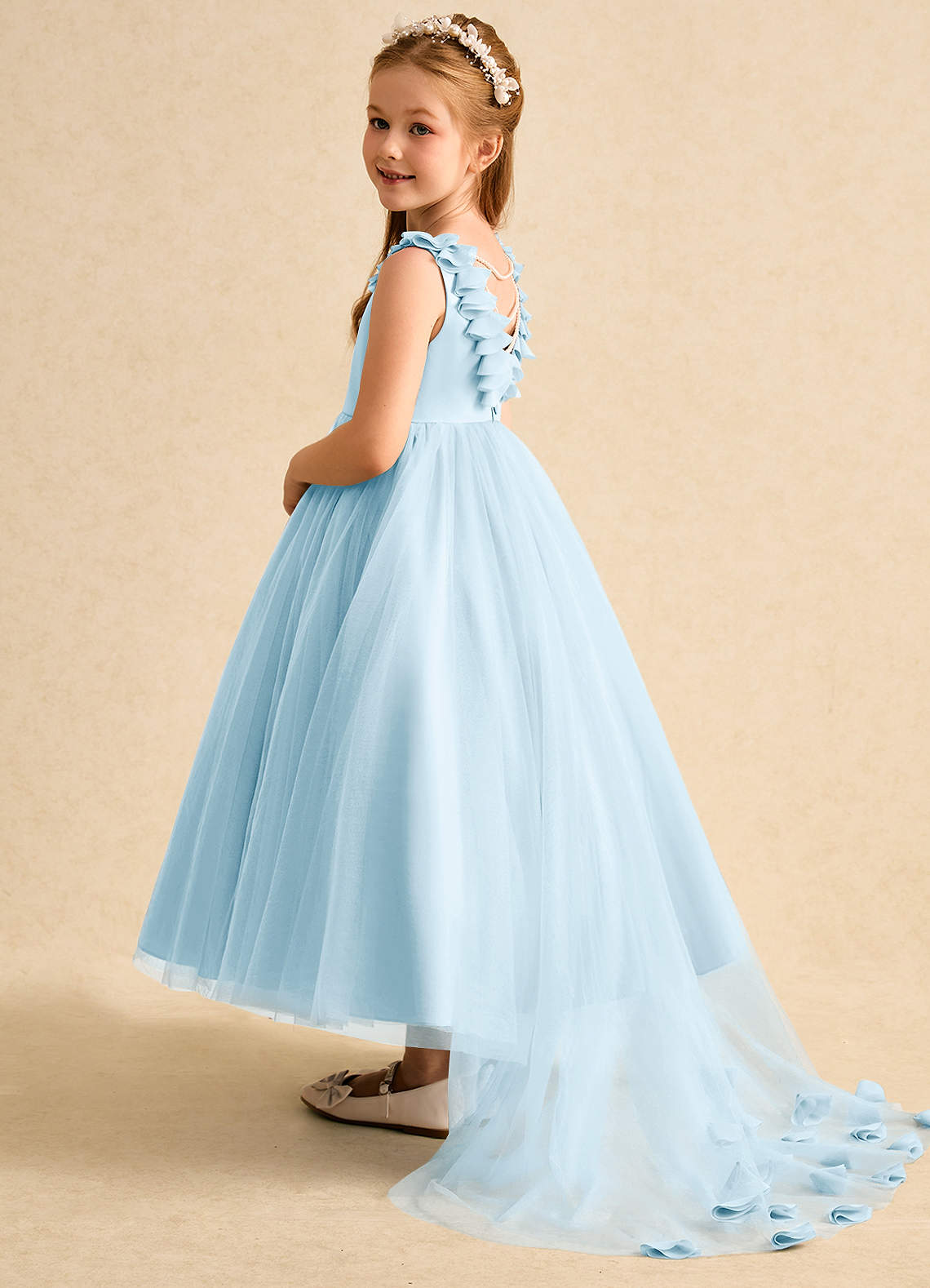 Azazie Lorita Sky Blue A-Line Beaded Tulle Dress Ready to Ship