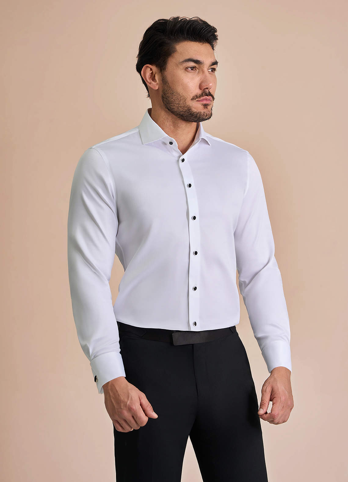 front Henry White Stud-Front Cotton Tuxedo Shirt