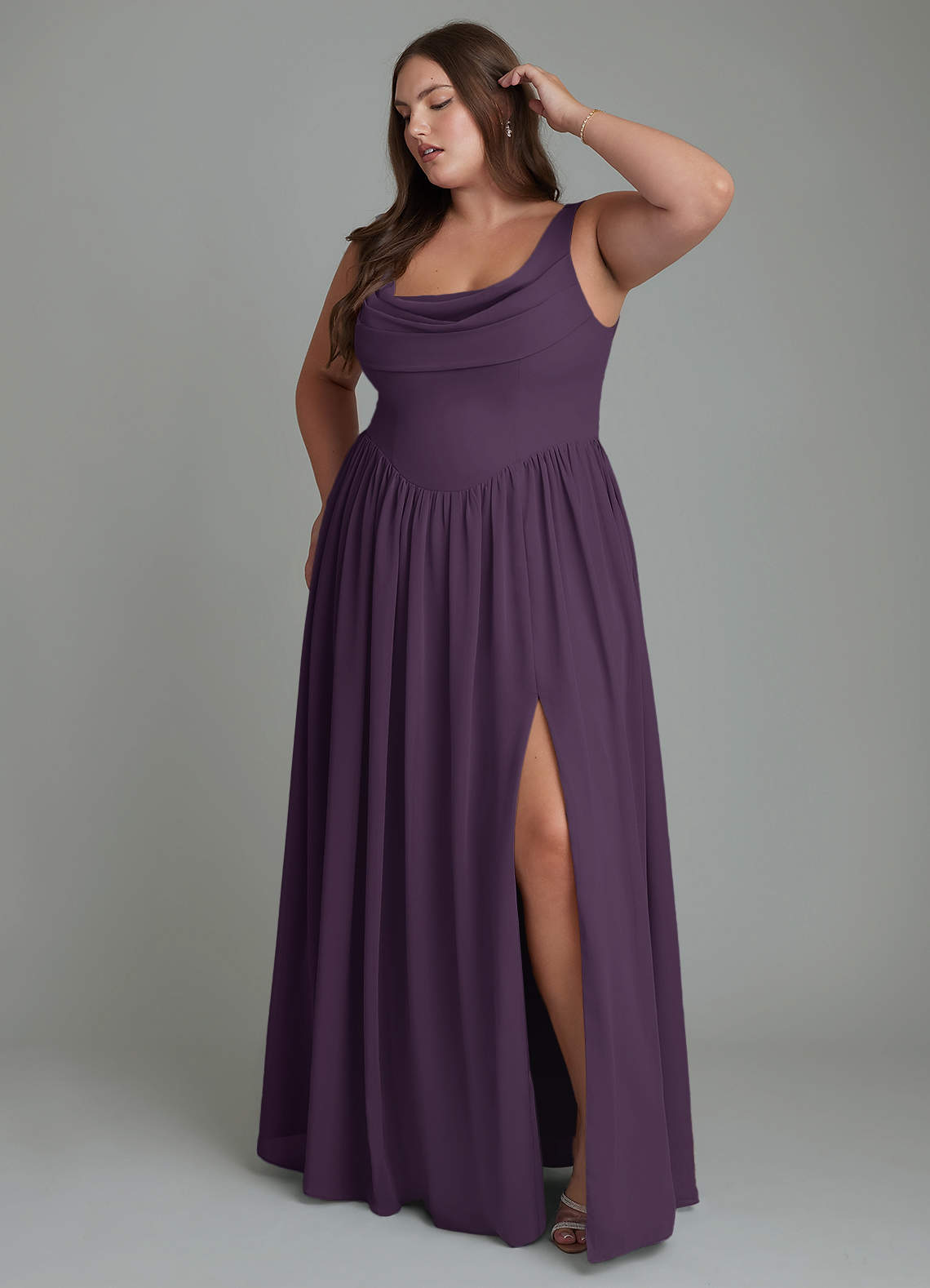 Azazie Novi Bridesmaid Dresses Plum A-Line Pleated Chiffon Dress image8