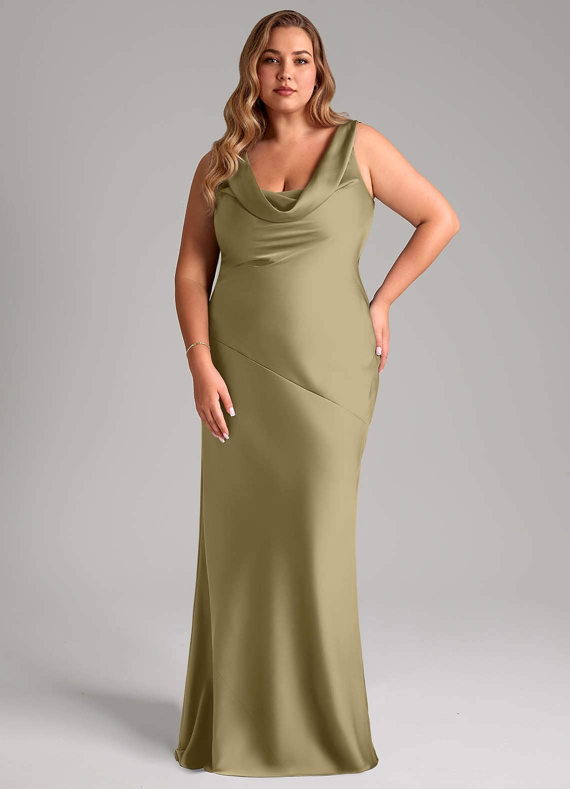 Azazie Rylina Bridesmaid Dresses Moss Green Mermaid Stretch Satin Dress image1