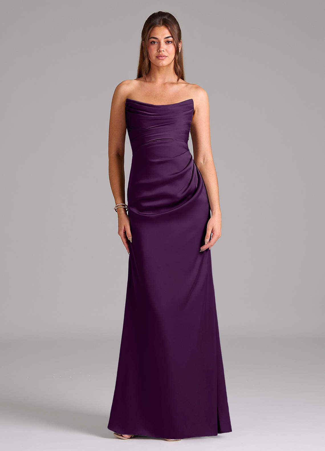 Azazie Lucille Bridesmaid Dresses Grape Mermaid Strapless Stretch Satin Convertible Dress image1