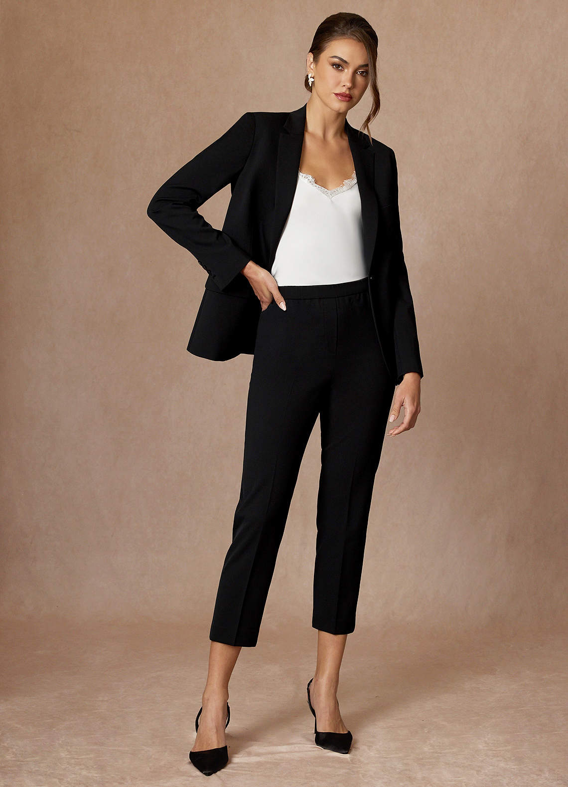 front Charlotte Black Refined Weave Dress Pants
