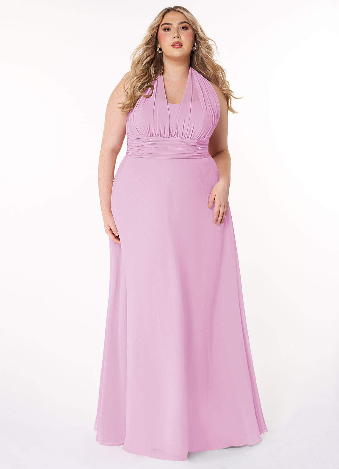 chinese dress ladies Ever-Pretty Inclusive High-Slit Chiffon Plus Size Bridesmaid Dress with Long Sleeves and Waist Pleating main image 0