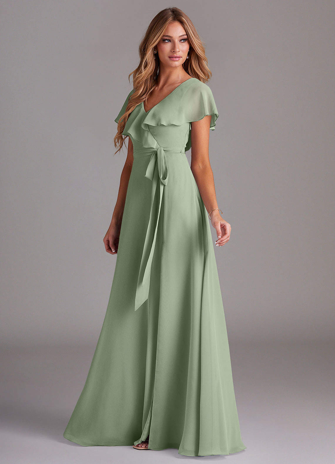 Azazie Lainey Bridesmaid Dresses Dusty Sage A-Line with Pockets Chiffon Dress image4