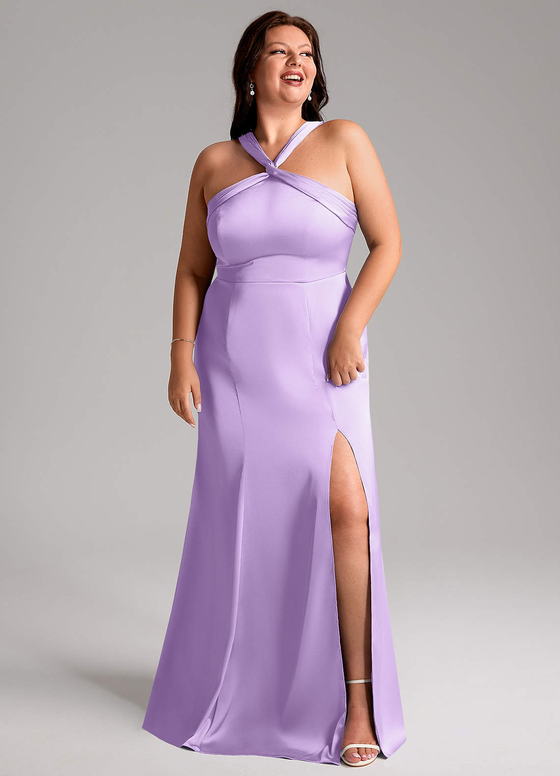 Azazie Rue Bridesmaid Dresses Lilac Mermaid Pleated Stretch Satin Dress image10