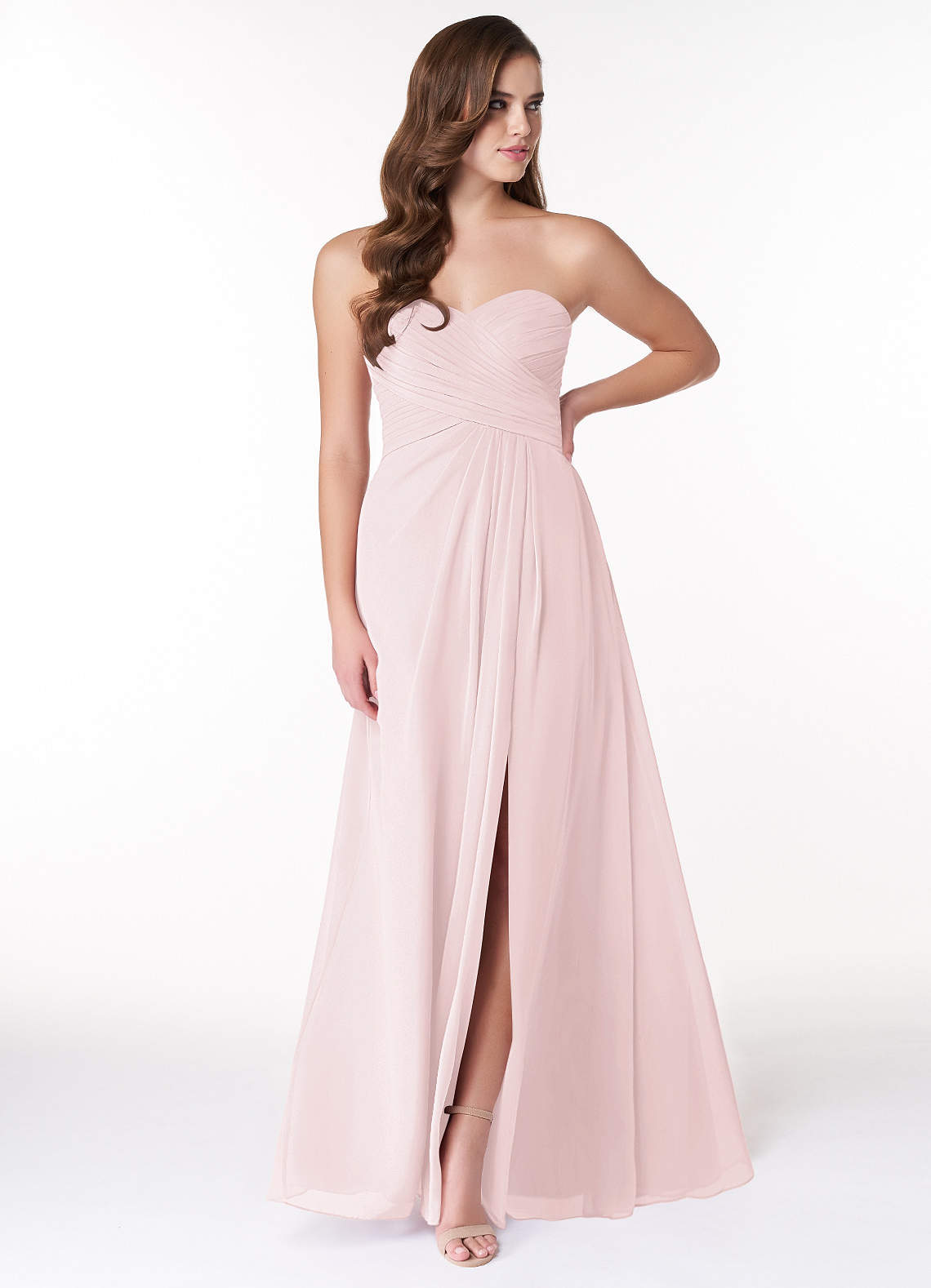 Azazie Arabella Allure Robes de demoiselle d'honneur Robe Trapèze Convertible en Mousseline de soie Encolure en Forme de Cœur Rose Pâle image1