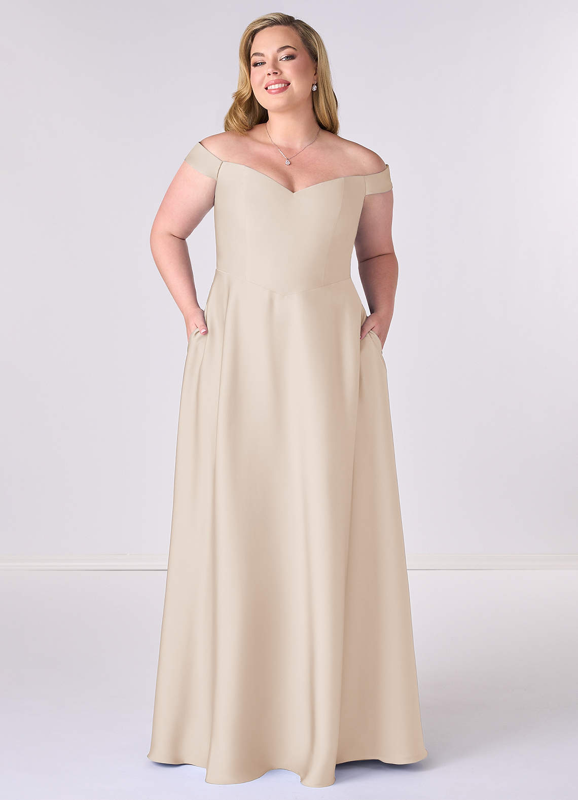 Barbie ♥ Azazie Bridesmaid Dresses White Alabaster A-Line Off the Shoulder Stretch Satin Convertible Dress image1