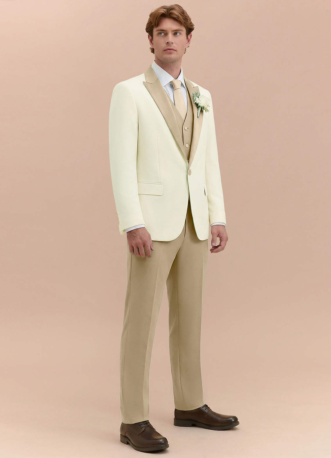 front Adrian Champagne Shawl Lapel Structured Stretch Tuxedo Jacket