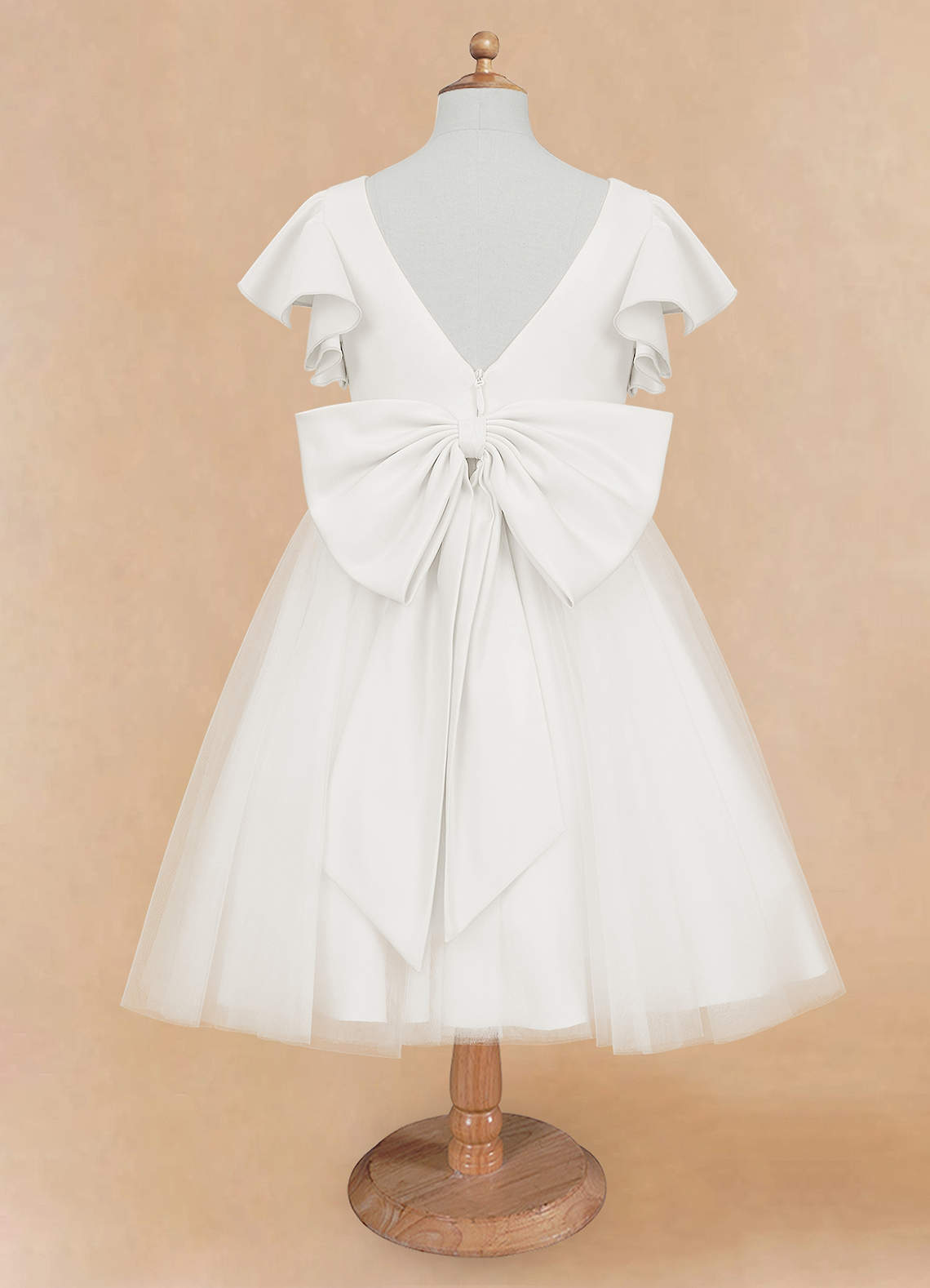 Azazie Kaeya Flower Girl Dresses Ivory A-Line Bow Tulle Dress image5