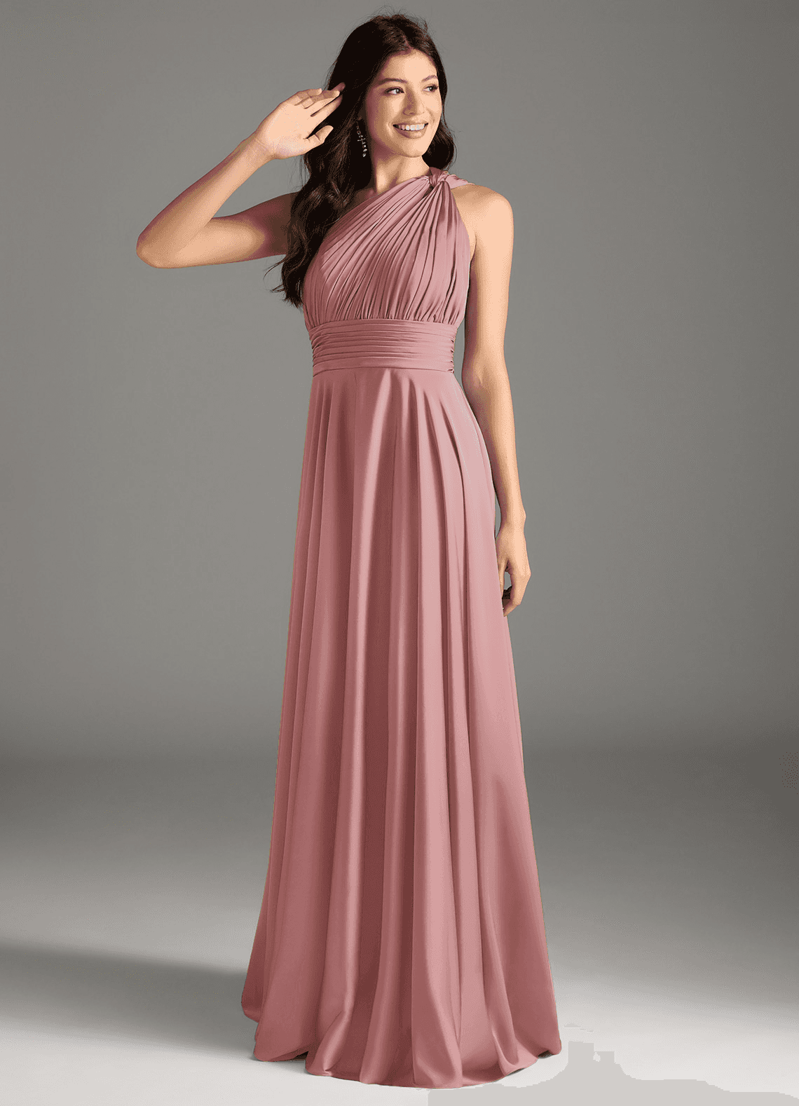 Azazie Charlize Bridesmaid Dresses Dusty Rose A-Line One Shoulder Stretch Satin Dress image1